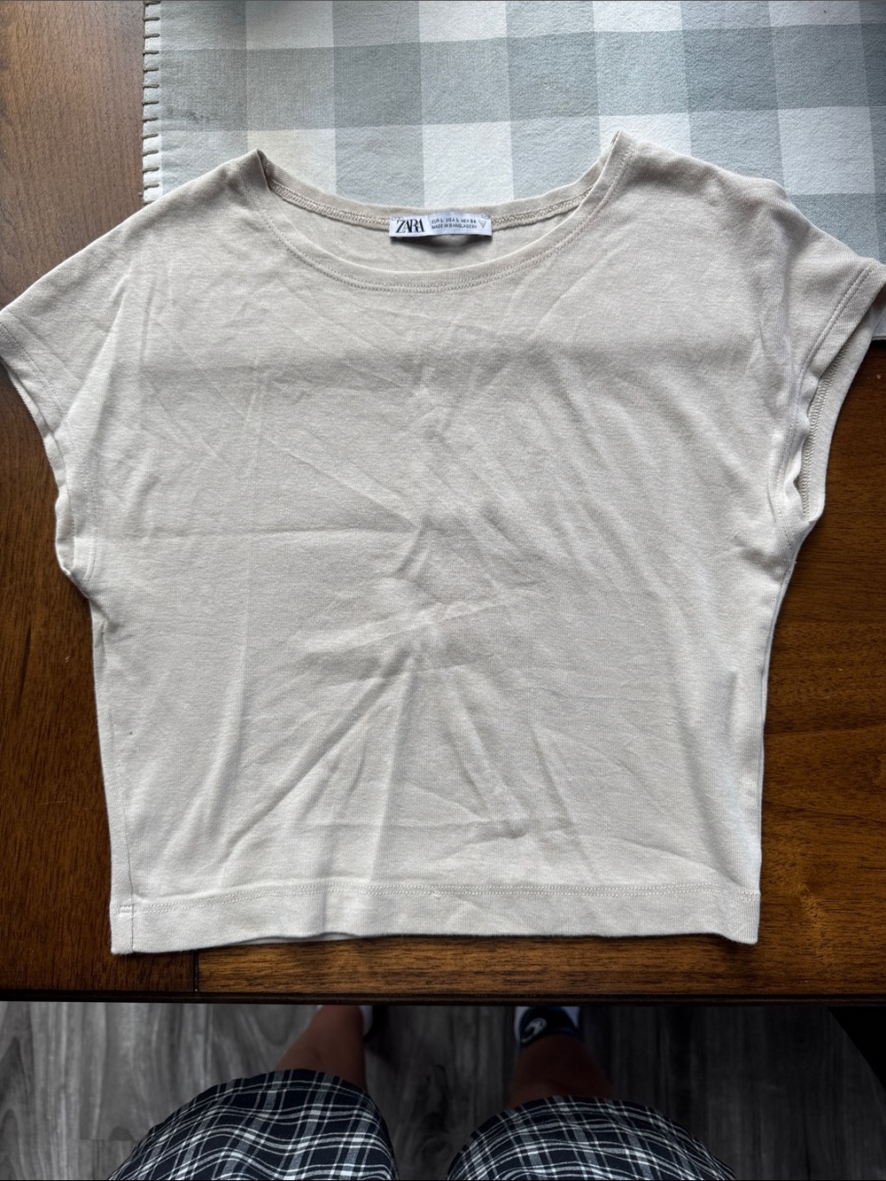 Zara Beige Short Sleeve Crop Top
